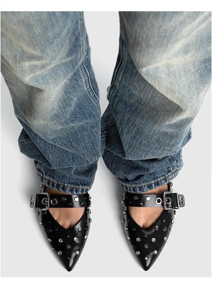 Silver Slingback Flats Shoes Pointed Toe Buckle Eyelet Flats Slip on Shoes Studded Plate Rivet Fashion Ballerina Shoes Casual Wedding Dancing Metallic Silver Shoes D'orsay Point Plain Ballet