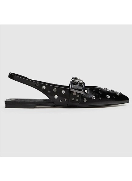 Silver Slingback Flats Shoes Pointed Toe Buckle Eyelet Flats Slip on Shoes Studded Plate Rivet Fashion Ballerina Shoes Casual Wedding Dancing Metallic Silver Shoes D'orsay Point Plain Ballet