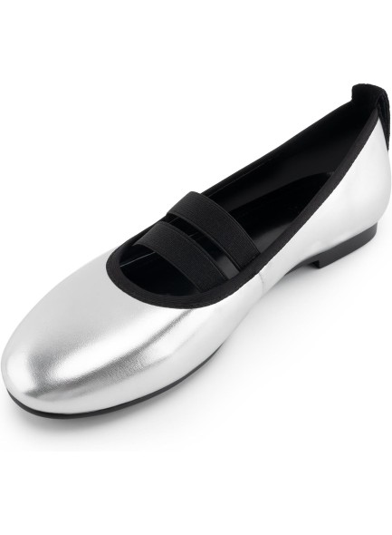 Flats for Women Round Toe Slip On Causal Shoes with Straps Sliver Flats Comfortable Ballerina Dancing Dress Shoes