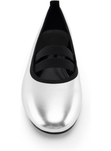 Flats for Women Round Toe Slip On Causal Shoes with Straps Sliver Flats Comfortable Ballerina Dancing Dress Shoes