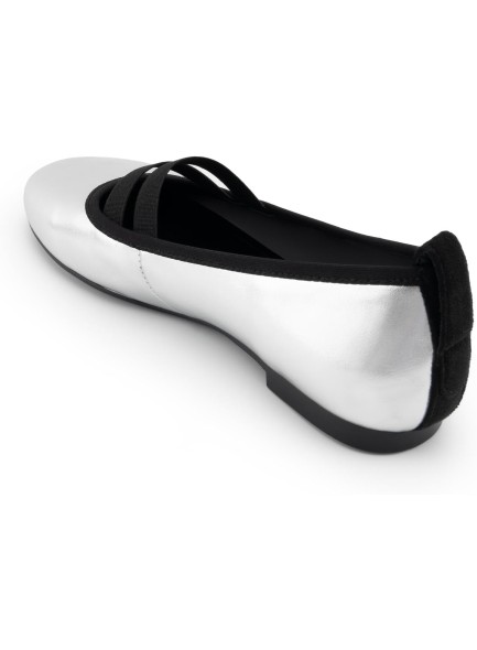 Flats for Women Round Toe Slip On Causal Shoes with Straps Sliver Flats Comfortable Ballerina Dancing Dress Shoes