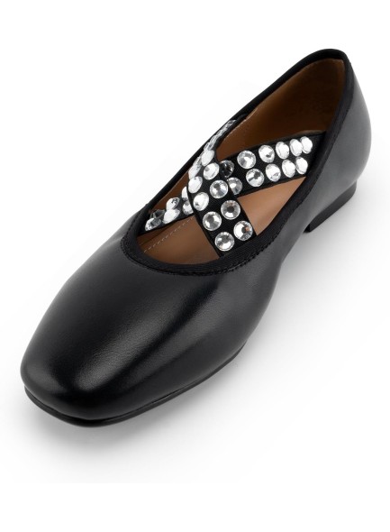 Women's Ankle Strap Flats Square Toe Rhinestone Cross Strap Flats Comfortabel Casual Dress Flats Shoes