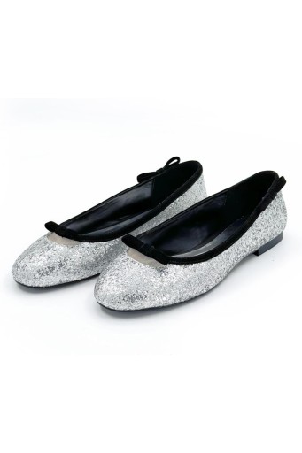 Sliver Glitter Flats for Women Sequins Round Toe Suede Bow Tie Ballerina Shoes Comfortable Dress Dancing Walking Flat Shoes 