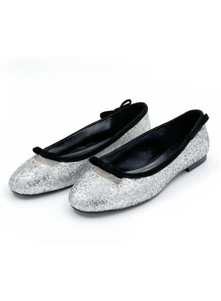 Sliver Glitter Flats for Women Sequins Round Toe Suede Bow Tie Ballerina Shoes Comfortable Dress Dancing Walking Flat Shoes