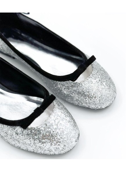 Sliver Glitter Flats for Women Sequins Round Toe Suede Bow Tie Ballerina Shoes Comfortable Dress Dancing Walking Flat Shoes