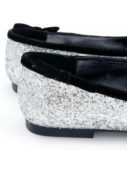 Sliver Glitter Flats for Women Sequins Round Toe Suede Bow Tie Ballerina Shoes Comfortable Dress Dancing Walking Flat Shoes