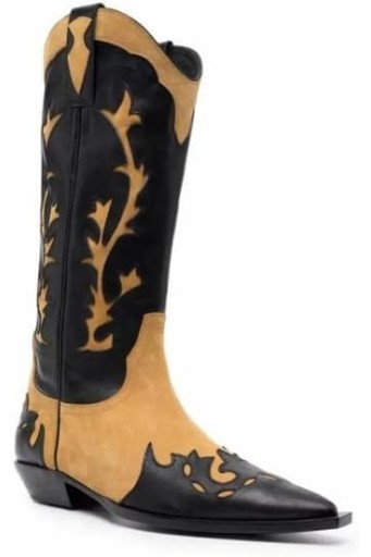 Western Cowboy Boots for Women, Knee High Cowgirl Boots for Women, Mid Height Heel with Pointed Toe 