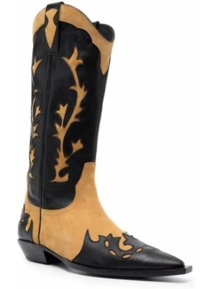 Western Cowboy Boots for Women, Knee High Cowgirl Boots for Women, Mid Height Heel with Pointed Toe