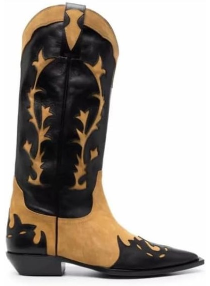 Western Cowboy Boots for Women, Knee High Cowgirl Boots for Women, Mid Height Heel with Pointed Toe