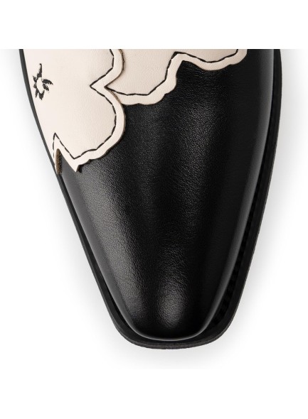 Western Cowboy Boots for Women with Flower, Knee High Cowgirl Boots with Pointed Toe Studded Mid Claf Boots