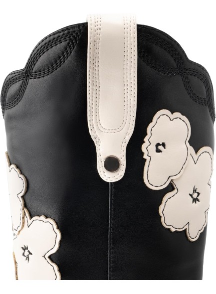 Western Cowboy Boots for Women with Flower, Knee High Cowgirl Boots with Pointed Toe Studded Mid Claf Boots