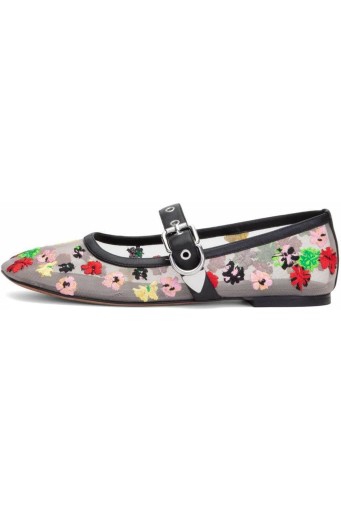 Mesh Flats Floral Embroidey Flat Shoes Round Toe Ankle Buckle Dressy