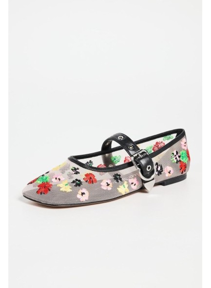 Mesh Flats Floral Embroidey Flat Shoes Round Toe Ankle Buckle Dressy