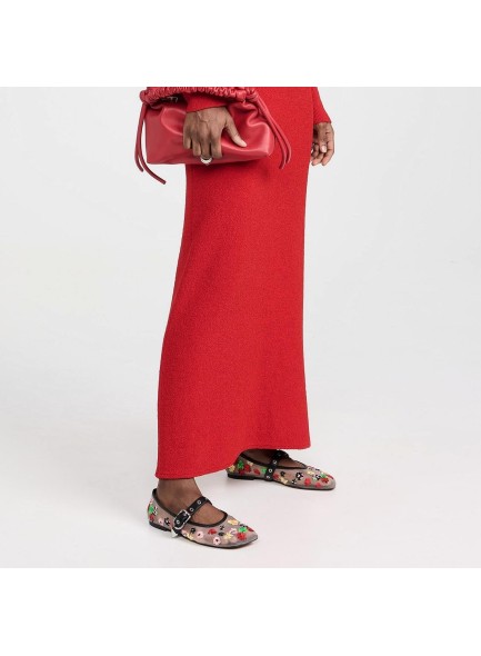 Mesh Flats Floral Embroidey Flat Shoes Round Toe Ankle Buckle Dressy