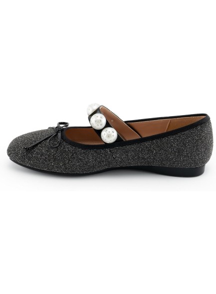 Women's Square Toe Flats Elegant Pearl Strap Bow Tie Detail Glitter Comfort Causal Flat Shoes