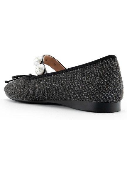 Women's Square Toe Flats Elegant Pearl Strap Bow Tie Detail Glitter Comfort Causal Flat Shoes