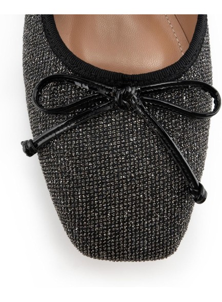 Women's Square Toe Flats Elegant Pearl Strap Bow Tie Detail Glitter Comfort Causal Flat Shoes