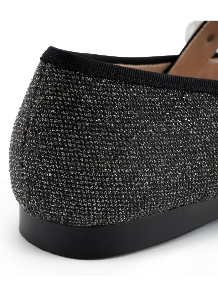 Women's Square Toe Flats Elegant Pearl Strap Bow Tie Detail Glitter Comfort Causal Flat Shoes