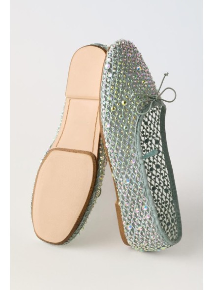 Women's Rhinestone Embellished Mesh Flats Round Toe Pearl Bow Tie Slip On Flat Shoes Elegant Casual Dressy Ballerina Flats