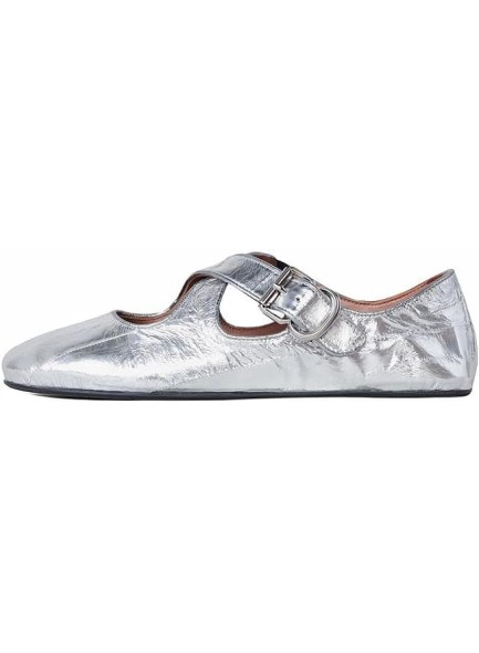 Women's Round Toe Flats with Cross Strap and Ankle Buckle Closure Comfortable Daily Dress Ballerina Shoes