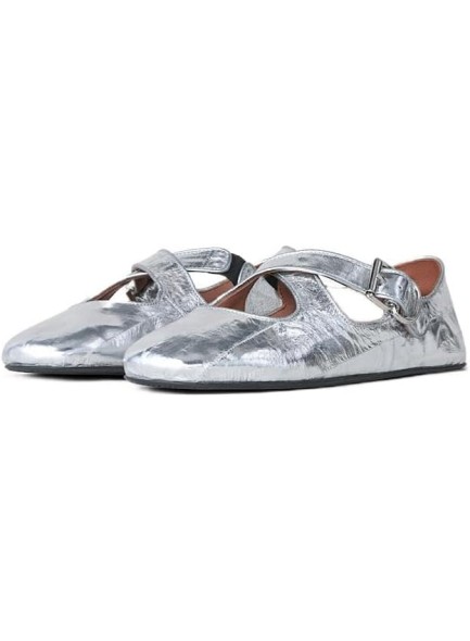 Women's Round Toe Flats with Cross Strap and Ankle Buckle Closure Comfortable Daily Dress Ballerina Shoes