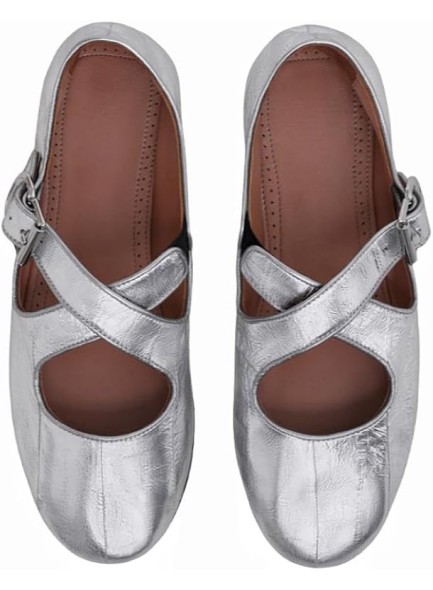 Women's Round Toe Flats with Cross Strap and Ankle Buckle Closure Comfortable Daily Dress Ballerina Shoes