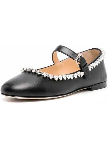 Women's Rhinestone Embellished Flats Round Toe Ankle Buckle Dressy Comfortable Ballerina Shoes