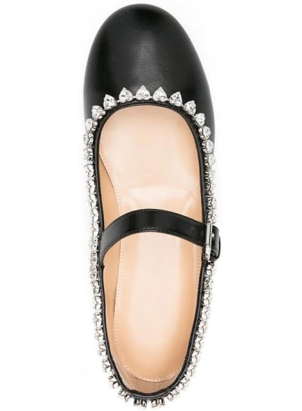 Women's Rhinestone Embellished Flats Round Toe Ankle Buckle Dressy Comfortable Ballerina Shoes