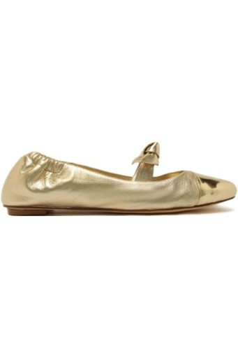 Women's Cap Toe Gold Flats Slip On Bowtie Flat Shoes Round Toe Comfortable Dressy Ballerina Shoes 