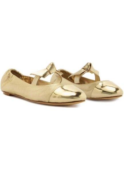 Women's Cap Toe Gold Flats Slip On Bowtie Flat Shoes Round Toe Comfortable Dressy Ballerina Shoes