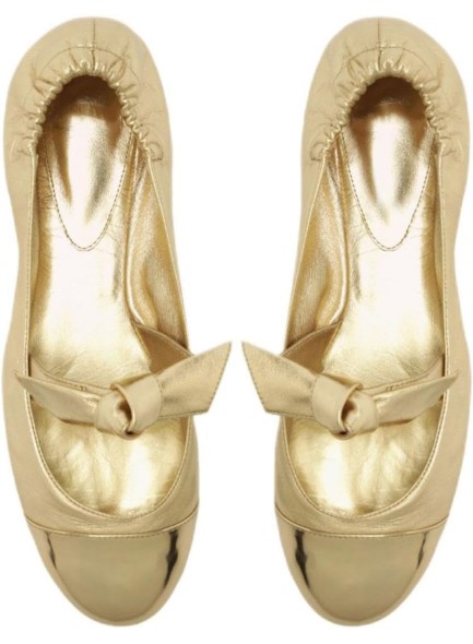 Women's Cap Toe Gold Flats Slip On Bowtie Flat Shoes Round Toe Comfortable Dressy Ballerina Shoes
