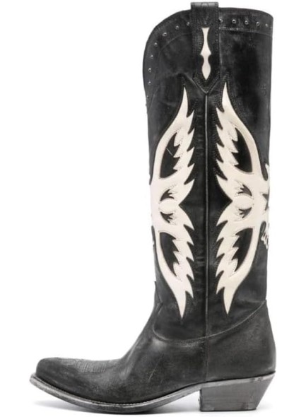 Western Cowboy Boots for Women with Aged Feather Graphic Design, Knee High Cowgirl Boots with Pointed Toe and Chunky High Heel