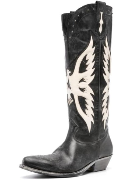 Western Cowboy Boots for Women with Aged Feather Graphic Design, Knee High Cowgirl Boots with Pointed Toe and Chunky High Heel
