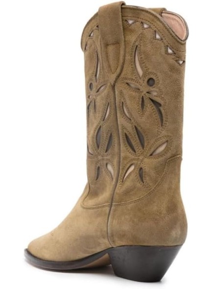 Western Cowboy Boots for Women with Hollow Floral Embroidered, Pointed Toe Openwork Flower with Mid Calf Cowgirl Boots Chunky High Heel