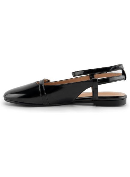 Slingback Flats for Women Round Toe Slingback Heels Pumps Ankle Strap Flats Black Leather Casual Fashion Dress Shoes