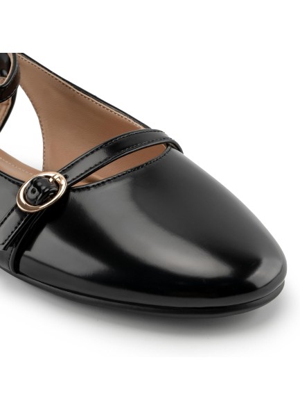 Slingback Flats for Women Round Toe Slingback Heels Pumps Ankle Strap Flats Black Leather Casual Fashion Dress Shoes