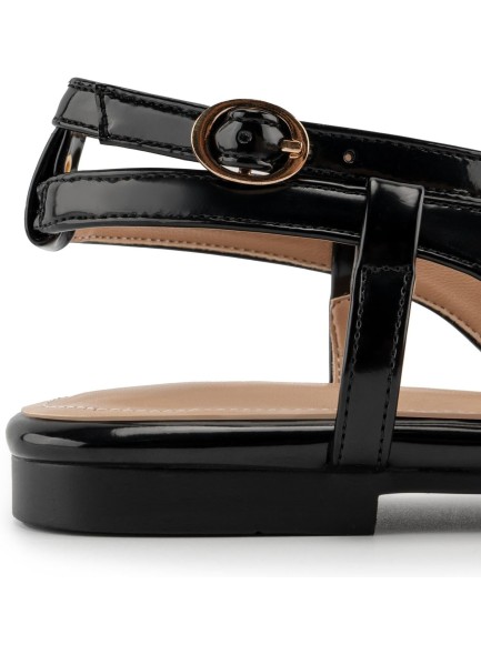 Slingback Flats for Women Round Toe Slingback Heels Pumps Ankle Strap Flats Black Leather Casual Fashion Dress Shoes