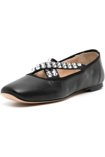 Women Square Toe Flats Cross Strap Rhinestone Flat Shoes Low Heel Shoes Memory Foam Cushioned Flats 
