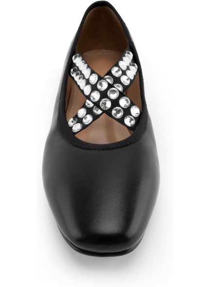 Women Square Toe Flats Cross Strap Rhinestone Flat Shoes Low Heel Shoes Memory Foam Cushioned Flats