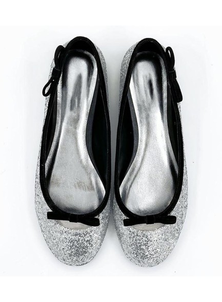 Women Silver Glitter Shoes Sequins Round Toe Bow Tie Flat Ballerina Shoes Sparkle Flats Glitter