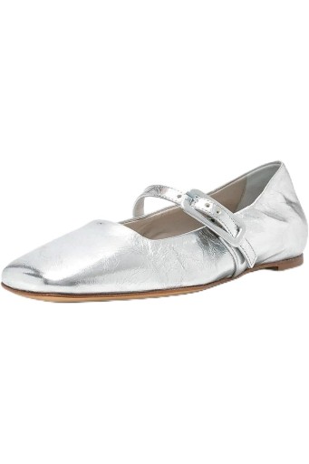 Women Squre Toe Flats Buckle Flat Shoes Silver Low Heel Ballerinas Shoes Dress Casual Pumps