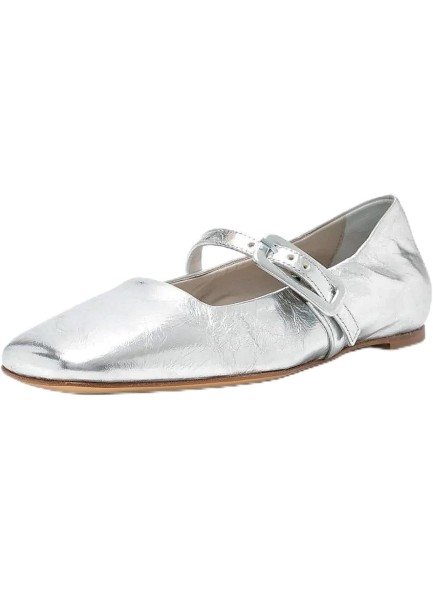 Women Squre Toe Flats Buckle Flat Shoes Silver Low Heel Ballerinas Shoes Dress Casual Pumps