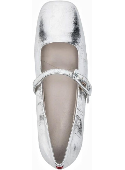 Women Squre Toe Flats Buckle Flat Shoes Silver Low Heel Ballerinas Shoes Dress Casual Pumps