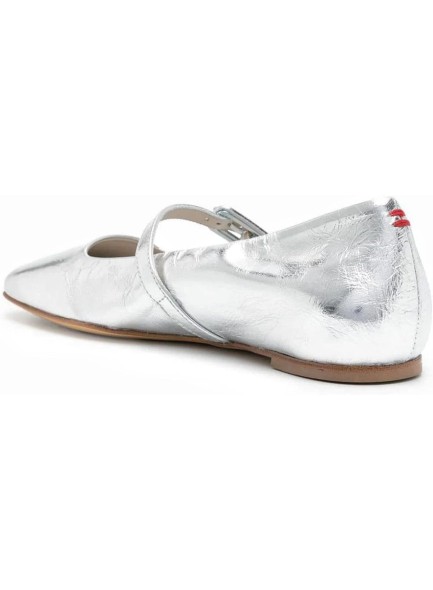 Women Squre Toe Flats Buckle Flat Shoes Silver Low Heel Ballerinas Shoes Dress Casual Pumps
