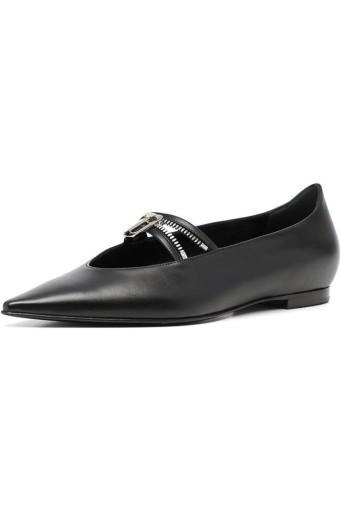 Women Pointed Toe Flats with Paper Clip Zipper Slip On Buckle Low Heel Flat 