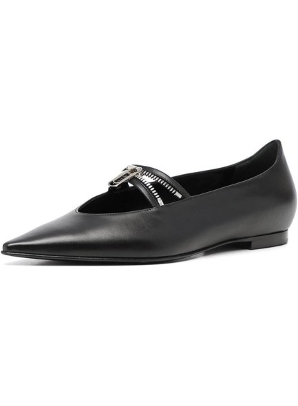 Women Pointed Toe Flats with Paper Clip Zipper Slip On Buckle Low Heel Flat