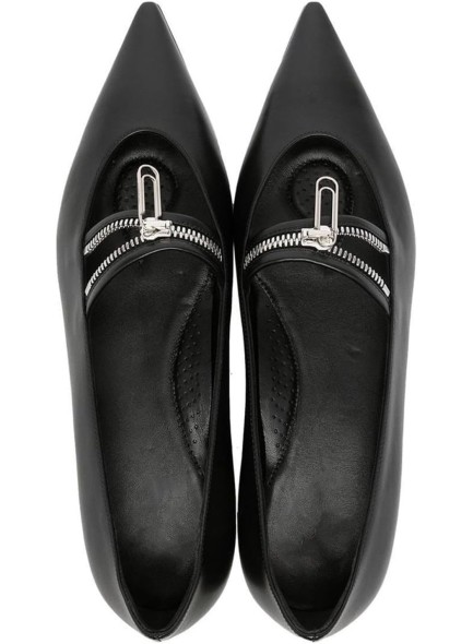 Women Pointed Toe Flats with Paper Clip Zipper Slip On Buckle Low Heel Flat