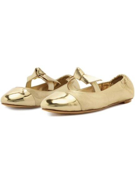 Women Round Toe Flats Shoes Bow Tie Buckle Strap Gold Flat Shoes Slip on