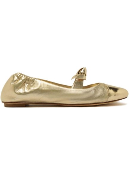 Women Round Toe Flats Shoes Bow Tie Buckle Strap Gold Flat Shoes Slip on