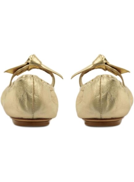 Women Round Toe Flats Shoes Bow Tie Buckle Strap Gold Flat Shoes Slip on